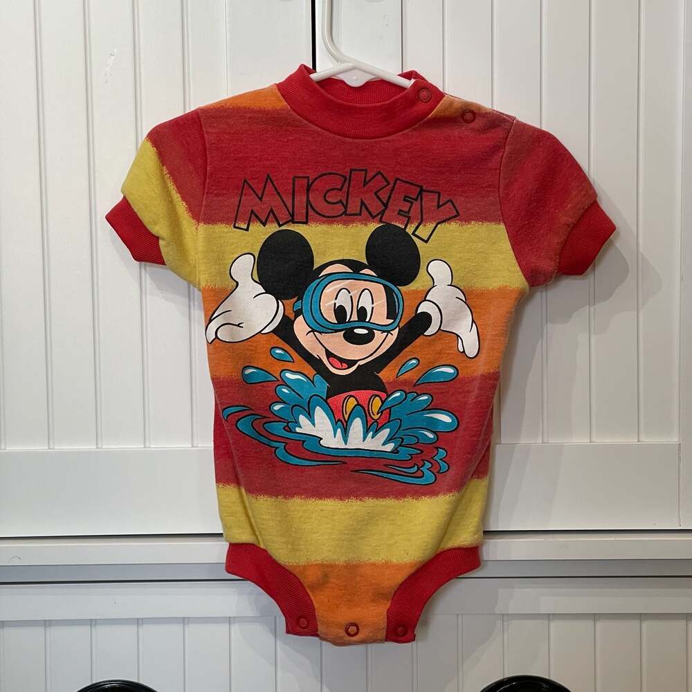 VTG 80s Disney Mickey Mouse Snorkeling Stripe Romper